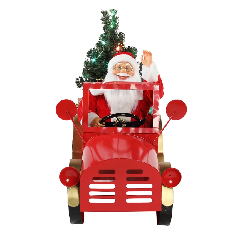 160 cm Musical Animated Santa Claus sentado en el camión Adornos de Navidad Colección Decoración de vacaciones Figurine Adaptador de CA
