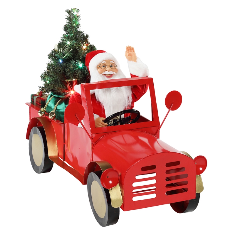 160 cm Musical Animated Santa Claus sentado en el camión Adornos de Navidad Colección Decoración de vacaciones Figurine Adaptador de CA