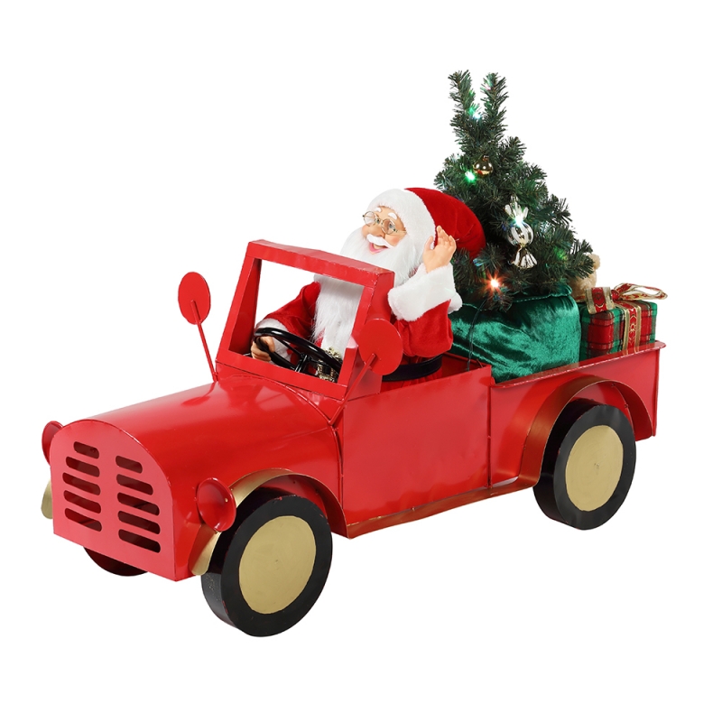 160 cm Musical Animated Santa Claus sentado en el camión Adornos de Navidad Colección Decoración de vacaciones Figurine Adaptador de CA