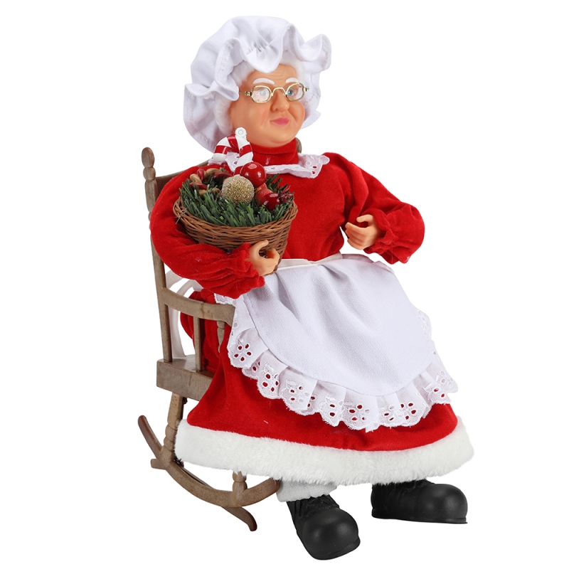 45 cm Santa Mujeres Santa Sentado En Silla Música Eléctrica Móvil Decoración De Navidad Estatuilla Muñeca Tela Festival Festival