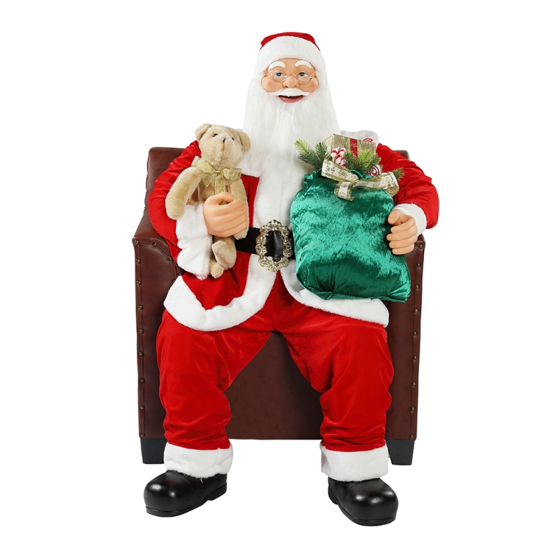 100 cm Navidad Sofá animado Santa Claus con iluminación Ornamento musical Decoración Figurine de fiesta tradicional Colección