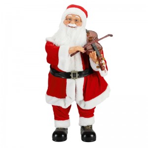 80 cm Iluminación de Navidad animada Musical Santa Claus con decoración de adornos de violín Colección de estatuilla tradicional de vacaciones