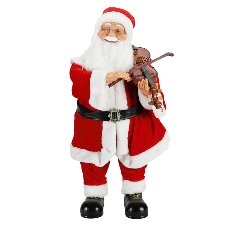 80 cm Iluminación de Navidad animada Musical Santa Claus con decoración de adornos de violín Colección de estatuilla tradicional de vacaciones