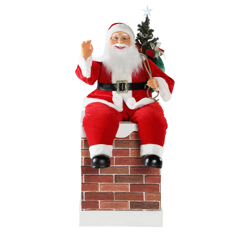 60/100cm Chimenea de Navidad Animada Papá Noel con iluminación de adornos musicales Decoración Figurine Collection Holiday K/d