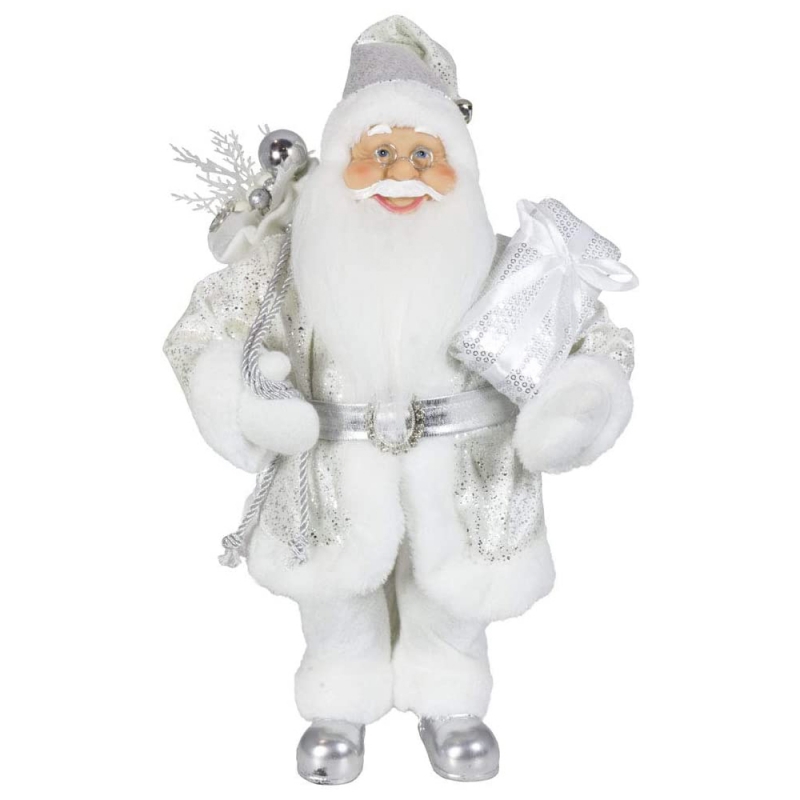 Noble 45 cm Decoraciónnavideña de pie Santa Claus en plata Árboles de árboles Suministros Figuras de vacaciones tradicionales